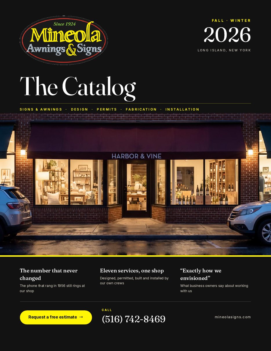 Mineola Signs & Awnings catalog, Fall/Winter 2026